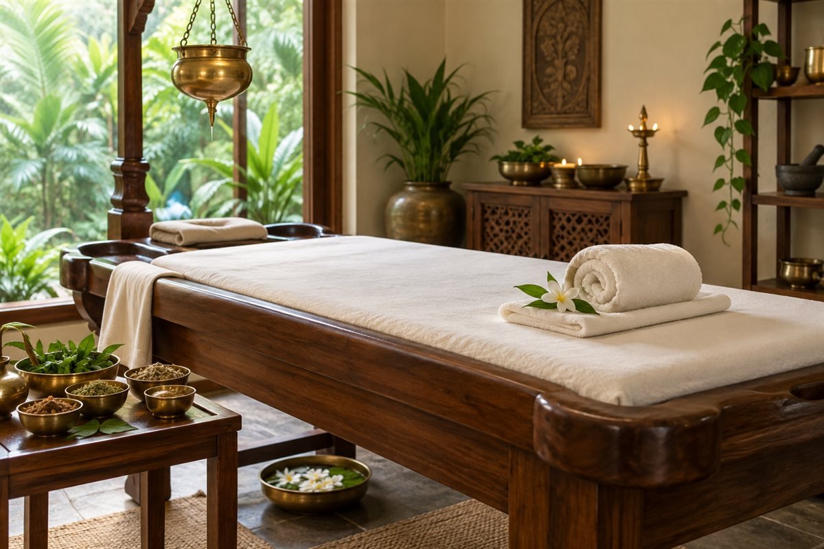 Prepared Panchakarma treatment room